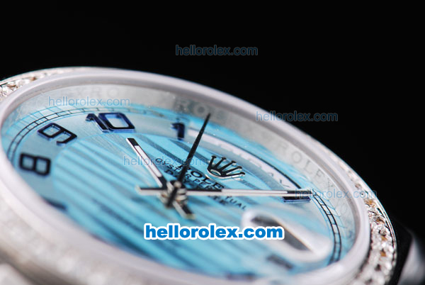 Rolex Day-Date Oyster Perpetual with Diamond Bezel,Light Ocean Blue Dial and Black Number Marking - Click Image to Close